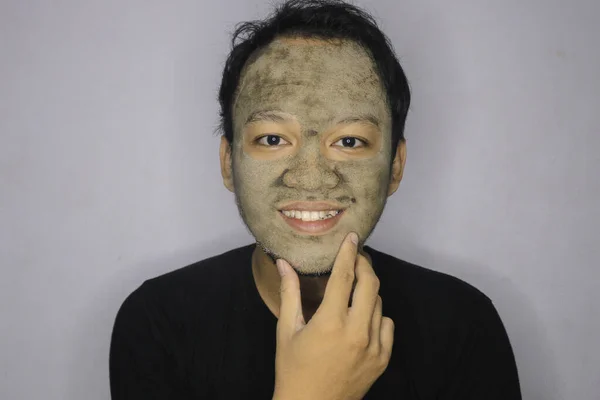 Sourire Asiatique Homme Été Heureux Caméra Quand Utilise Beauté Visage — Photo