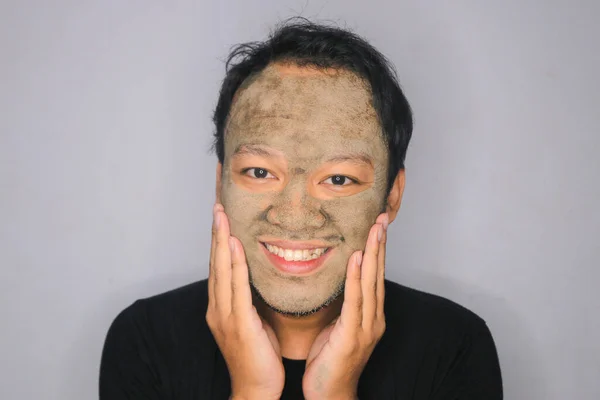 Sorriso Asiático Homem Estava Feliz Com Câmera Quando Ele Usa — Fotografia de Stock