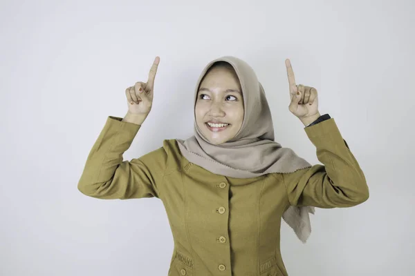 Smile Government Worker Women Pointing Pns Wearing Khaki Uniform — Stock Photo, Image