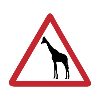 Beyaz fırında trafik işaretli zürafa uyarısı.