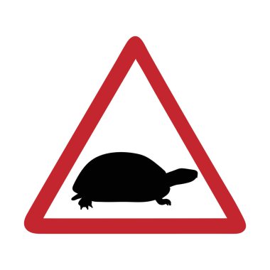 Trafik işaretleri dikkat. Kaplumbağa beyaz fırında..