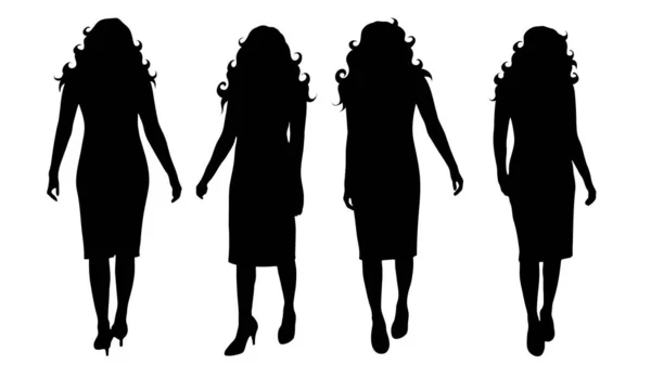 具有白人背景的一组妇女的矢量轮廓 — 图库矢量图片