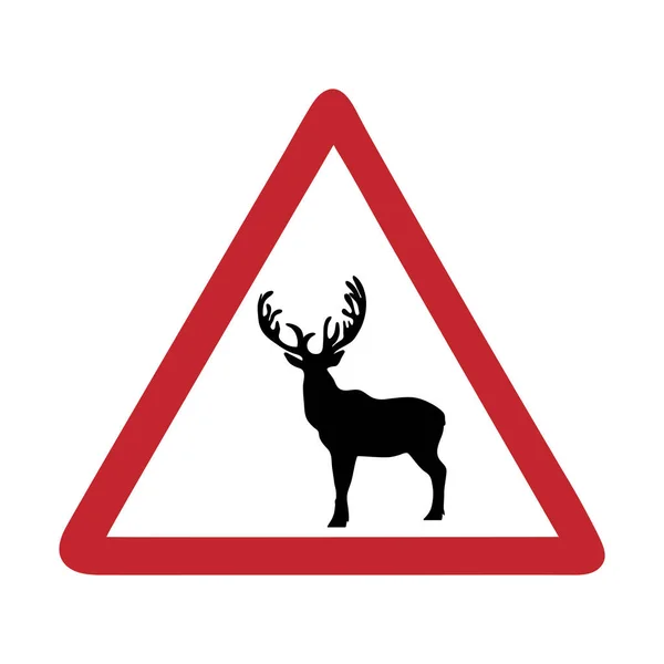 交通標識白い背景に注意鹿 — ストックベクタ