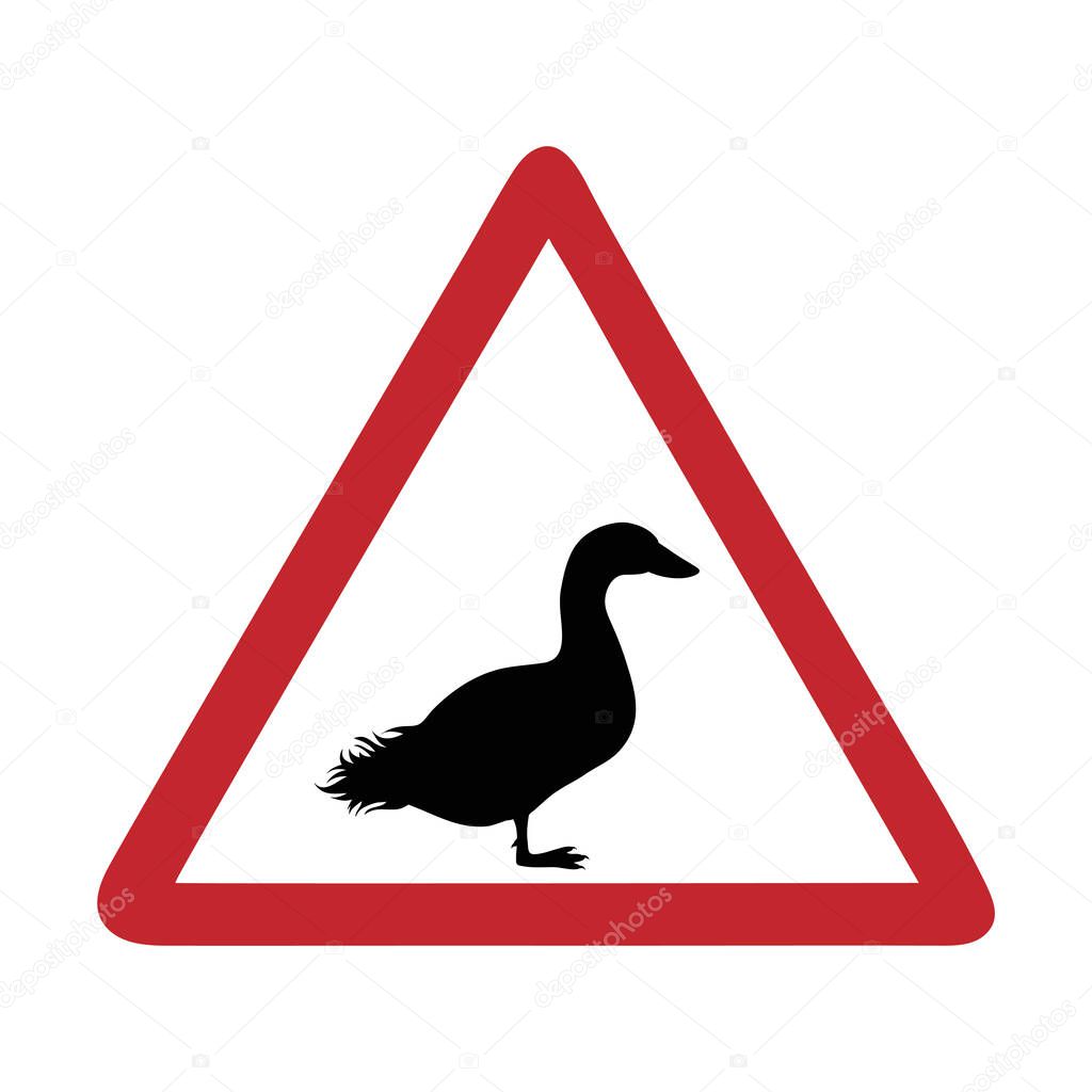 Traffic mark caution duck on white bakground.