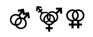 Homoseksüel, biseksüel transseksüel, transseksüel sembolü. Beyaz arkaplanda vektör silueti. Lezbiyen ve gey ikonu.