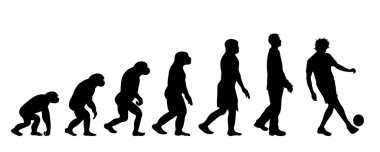 İnsan evriminin resmedilmiş teorisi. Homo sapiens 'in vektör silueti. Maymundan futbolcuya sembol.