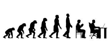 İnsan evriminin resmedilmiş teorisi. Homo sapiens 'in vektör silueti. Maymundan iş adamına sembol.