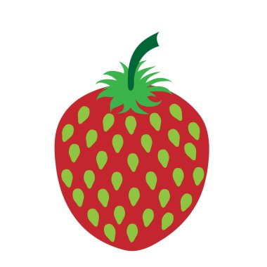 Beyaz arka planda boyalı çileğin vektör çizimi. Meyve, yemek, vejetaryen, vejetaryen sembolü.