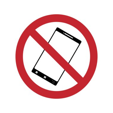 Beyaz arka planda telefon kullanma yasağı. Beyaz arkaplanda vektör silueti. Cep telefonundan yasaklama çağrısı.