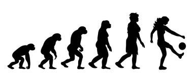 Kadın evrimi teorisi. Homo sapiens 'in vektör silueti. Maymundan futbolcuya sembol.