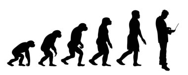 İnsan evriminin resmedilmiş teorisi. Homo sapiens 'in vektör silueti. Maymundan iş adamına sembol.