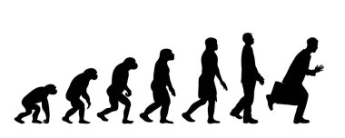İnsanın evrim teorisi. Homo sapiens 'in vektör silueti. Maymundan iş adamına sembol.