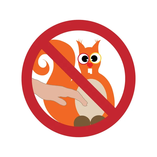 Ilustração Vetorial Proibição Tocar Esquilo Fundo Branco Símbolo Animal Natureza — Vetor de Stock