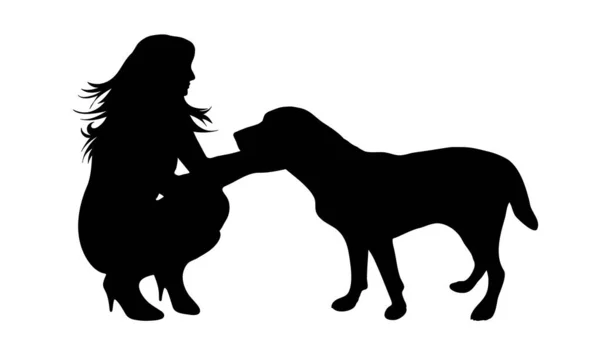 Векторный Силуэт Женщины Собакой Белом Фоне Символ Дружбы — стоковый вектор