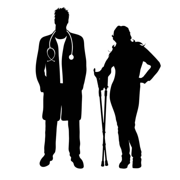 Silhouette Vectorielle Médecin Avec Patient Sur Fond Blanc Symbole Santé — Image vectorielle