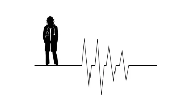 Vektor Silhouette Eines Arztes Mit Mantel Und Stethoskop Auf Weißem — Stockvektor