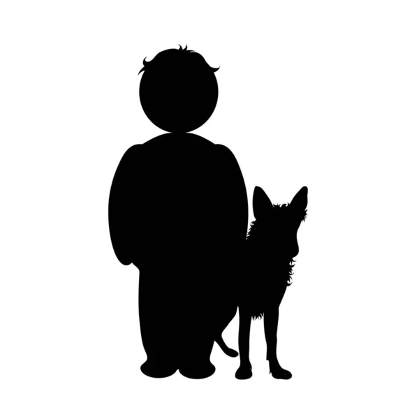 Illustration Eines Jungen Mit Hundesymbol Vektorsilhouette Auf Weißem Hintergrund Symbol — Stockvektor