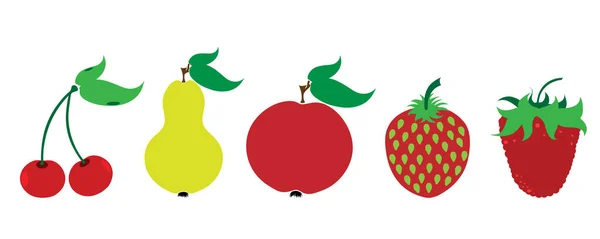 Illustrazione Vettoriale Dipinta Frutti Sfondo Bianco Simbolo Ciliegia Pera Mela — Vettoriale Stock