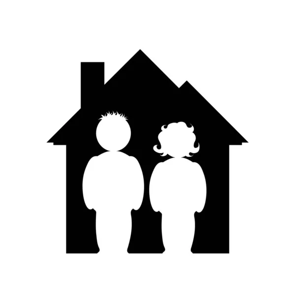 Illustration Couple Avec Icône Maison Silhouette Vectorielle Sur Fond Blanc — Image vectorielle