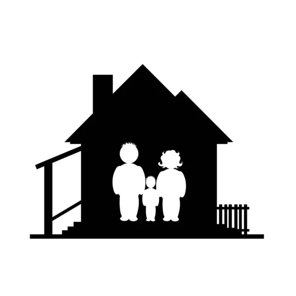 Illustration Famille Avec Icône Maison Silhouette Vectorielle Sur Fond Blanc — Image vectorielle