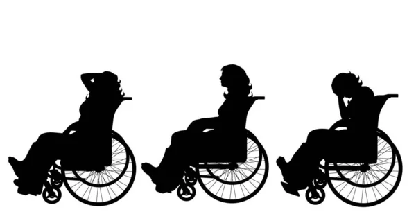 Silhouette Vectorielle Femme Assise Fauteuil Roulant Avec Gypsun Sur Jambe — Image vectorielle