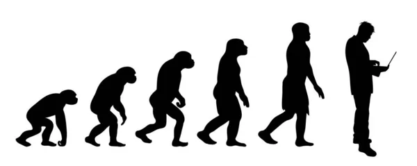 Malovaná Teorie Evoluce Člověka Vektorová Silueta Homo Sapiens Symbol Opice — Stockový vektor