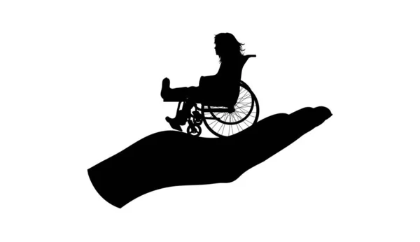 Vector Silhouette Hand Show Child Wheelchair Gypsum Her Leg White — Stock Vector