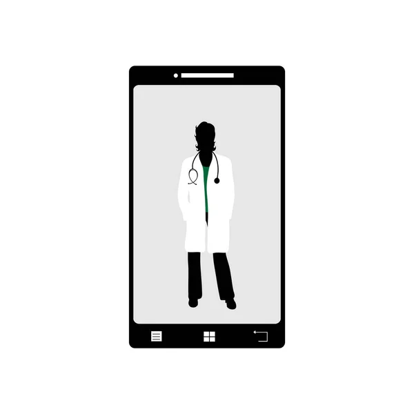 Illustration Téléphone Portable Avec Icône Médecin Silhouette Vectorielle Sur Fond — Image vectorielle