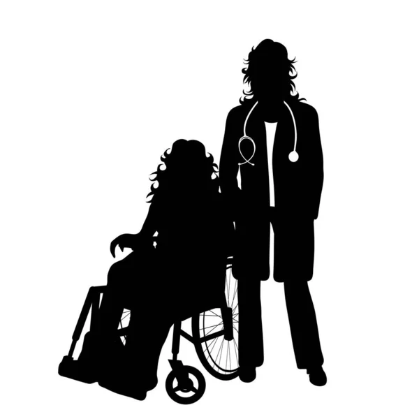 Vektorsilhouette Des Arztes Mit Patient Auf Weißem Hintergrund Symbol Für — Stockvektor