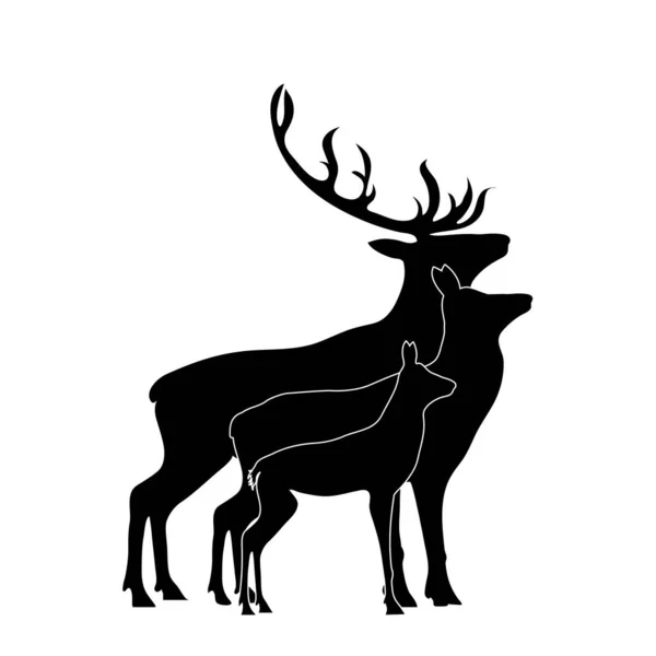Vector Silhouette Deer Hind Baby Hind Symbol Animal Wild — Stock Vector