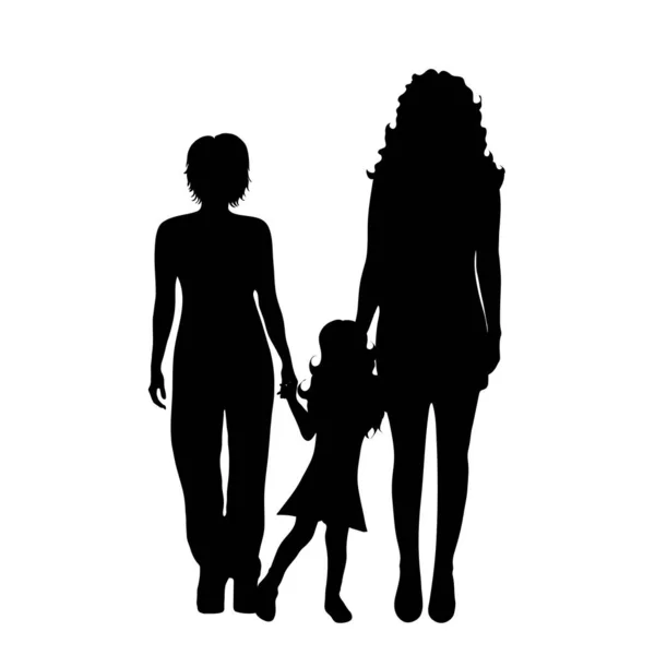 Homosexual Family Child Vector Silhouette White Background Illustration Lesbian Icon — Stock Vector