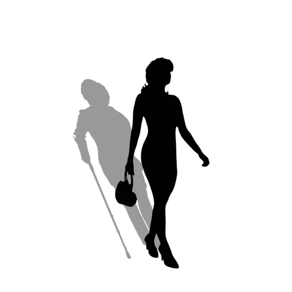 Jeune Femme Avec Ombre Une Vieille Femme Silhouette Vectorielle Sur — Image vectorielle