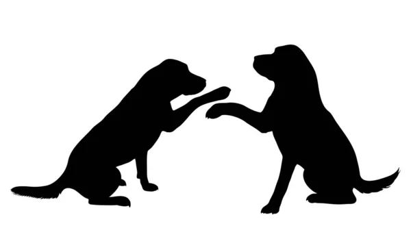 Εικονογράφηση Της Εικόνας Σκυλιών Στο Γρασίδι Διανυσματική Σιλουέτα Λευκό Φόντο — Διανυσματικό Αρχείο