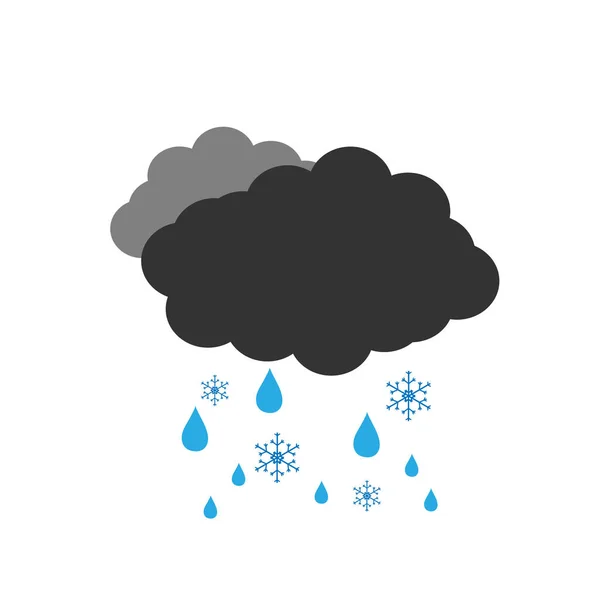 Symbol Cloudy Winter Weather Vector Illustration Dark Cloud Rain Snowflake — Stock Vector