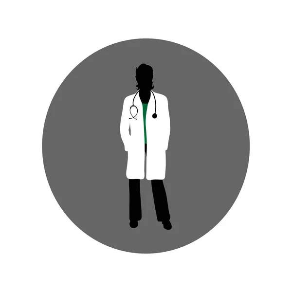 Vektorsilhouette Eines Arztes Mit Mantel Und Stethoskop Auf Grauem Hintergrund — Stockvektor