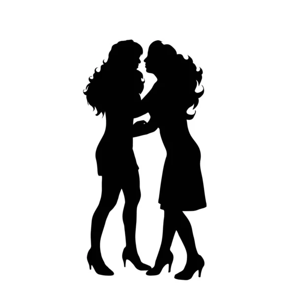 Par Mujeres Homosexuales Silueta Vectorial Sobre Fondo Blanco Ilustración Icono — Vector de stock