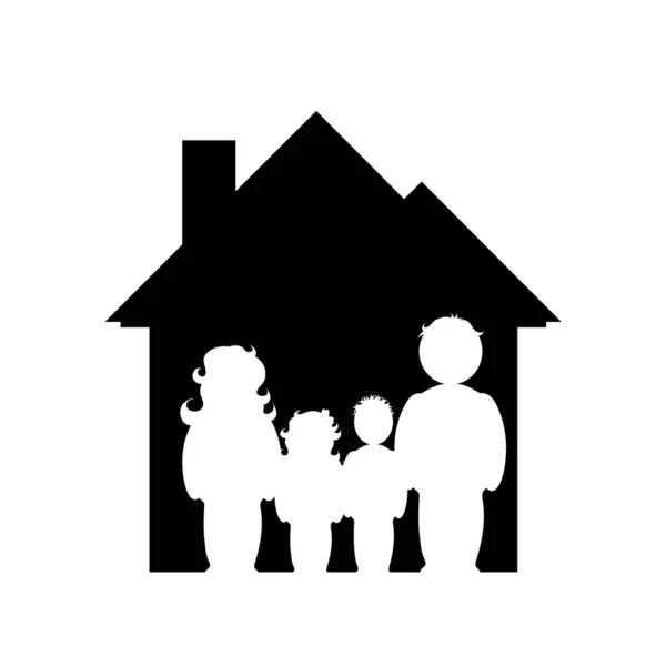 Ilustração Família Com Ícone Casa Sílhueta Vetorial Sobre Fundo Branco — Vetor de Stock