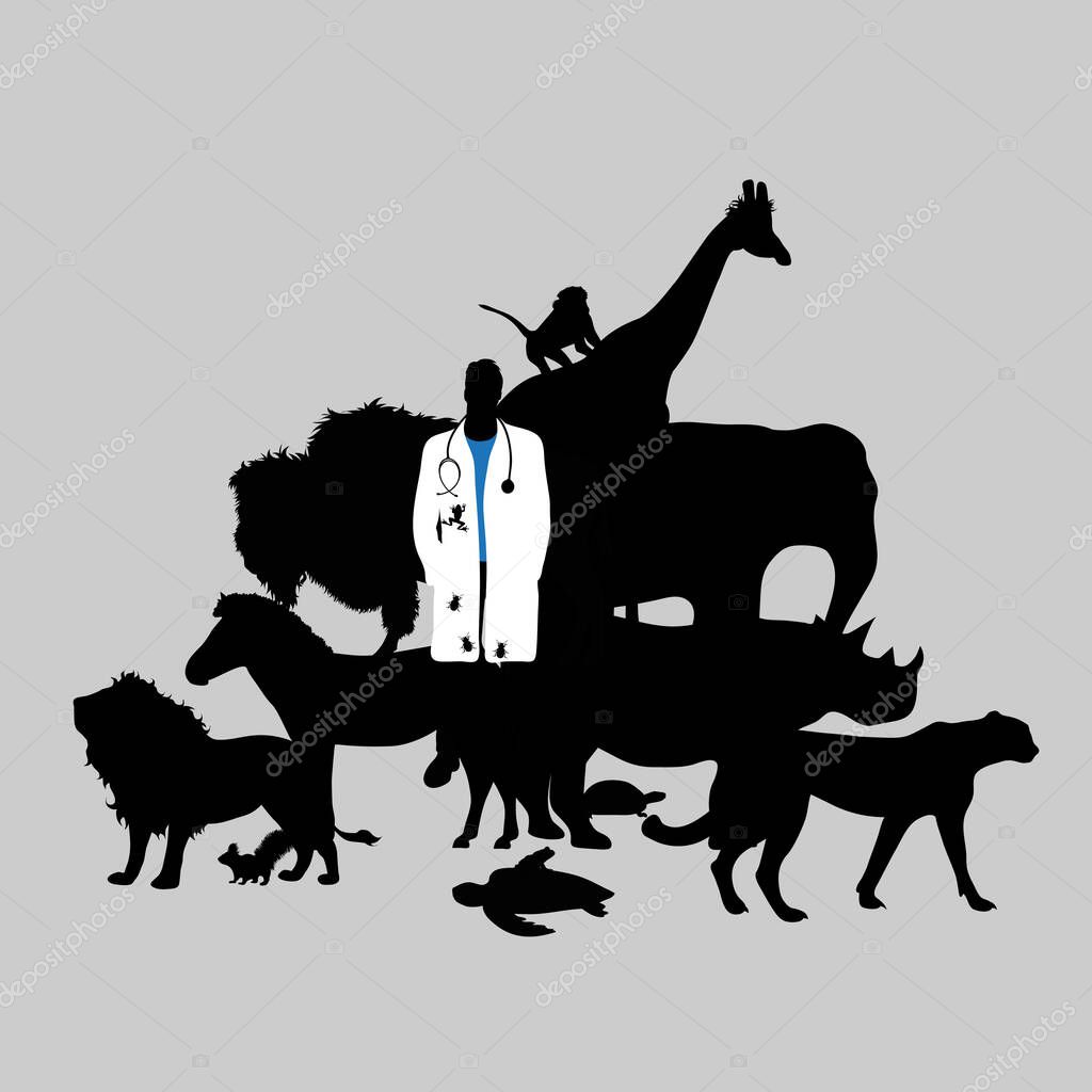 Illustration of icon veterinary. Vector silhouette on white background. Symbol urgency for animal.