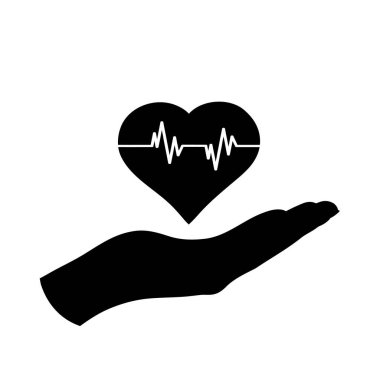 Kalp bakımı ikonu tasviri. Beyaz arkaplanda vektör silueti. Sağlığın sembolü.