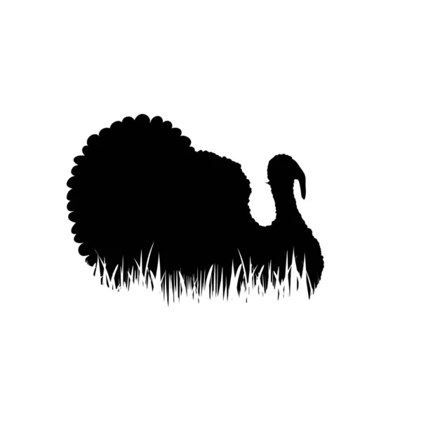 Illustration Turkey Icon Grass Vector Silhouette White Background Symbol Poultry — Stock Vector