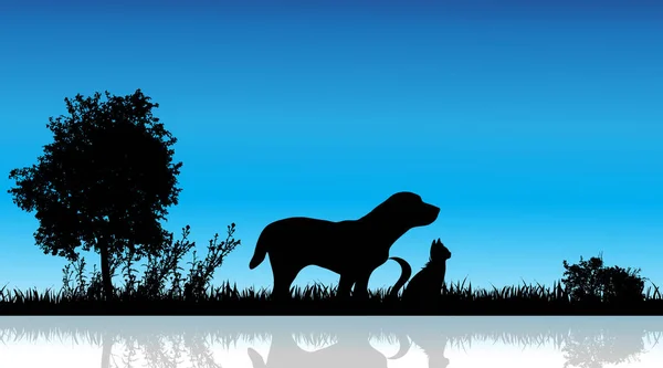 Vector Illustratie Van Hond Kat Natuur Witte Achtergrond — Stockvector
