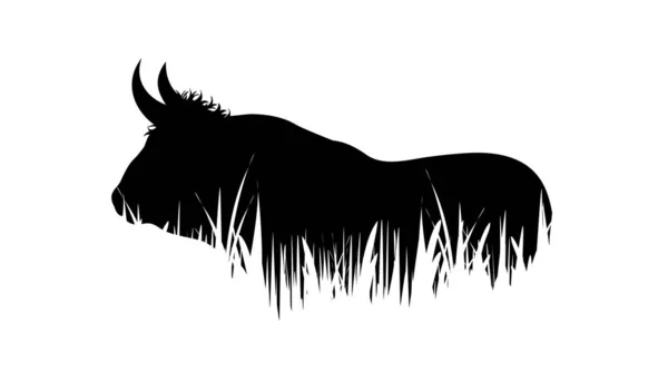 Illustration Bull Icon Grass Vector Silhouette White Background Symbol Cattle — Stock Vector