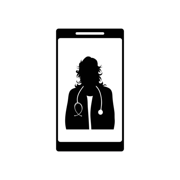 Silhouette Vectorielle Médecin Avec Manteau Stéthoscope Écran Téléphone Portable Symbole — Image vectorielle