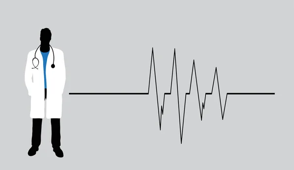 Sílhueta Vetorial Médico Com Casaco Estetoscópio Sobre Fundo Branco Símbolo — Vetor de Stock