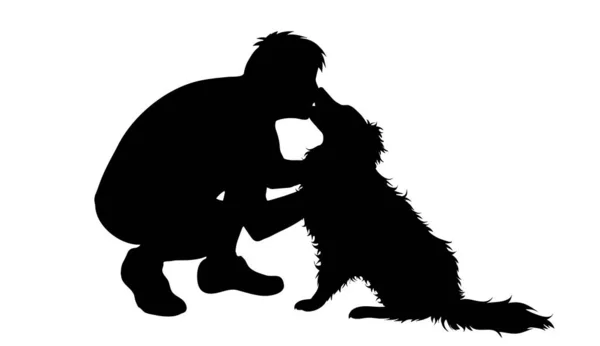 Silueta Vectorial Hombre Con Perro Sobre Fondo Blanco Símbolo Amistad — Vector de stock