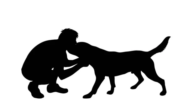 Silueta Vectorial Hombre Con Perro Sobre Fondo Blanco Símbolo Amistad — Archivo Imágenes Vectoriales