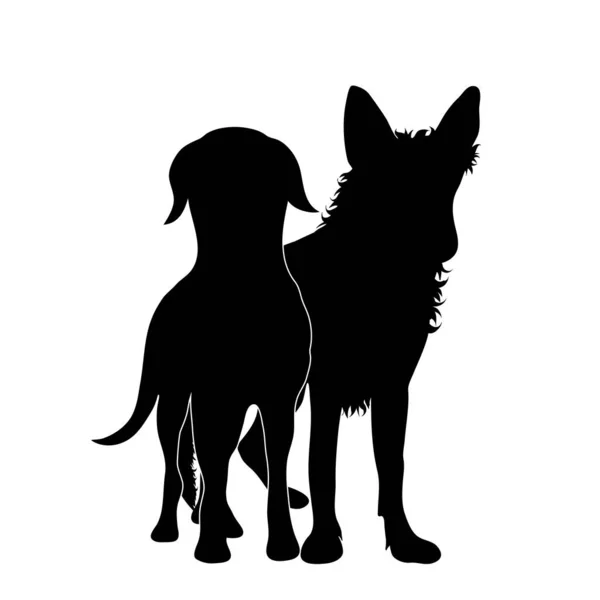 Vector Silhoutte Perro Gato Sobre Fondo Blanco Símbolo Animal Veterinario — Vector de stock