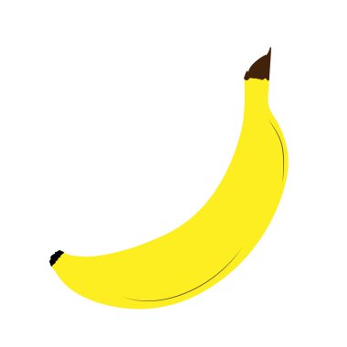 Beyaz arka planda boyanmış muzun vektör çizimi. Meyve, yemek, vejetaryen, vejetaryen sembolü.