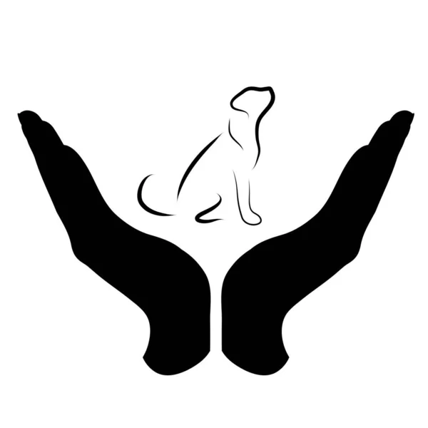 Vektorsilhouette Einer Hand Einer Defensiven Geste Zum Schutz Eines Hundes — Stockvektor