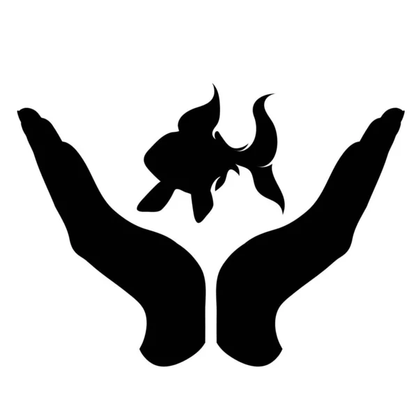 Silhouette Vectorielle Une Main Dans Geste Défensif Protégeant Poisson Symbole — Image vectorielle